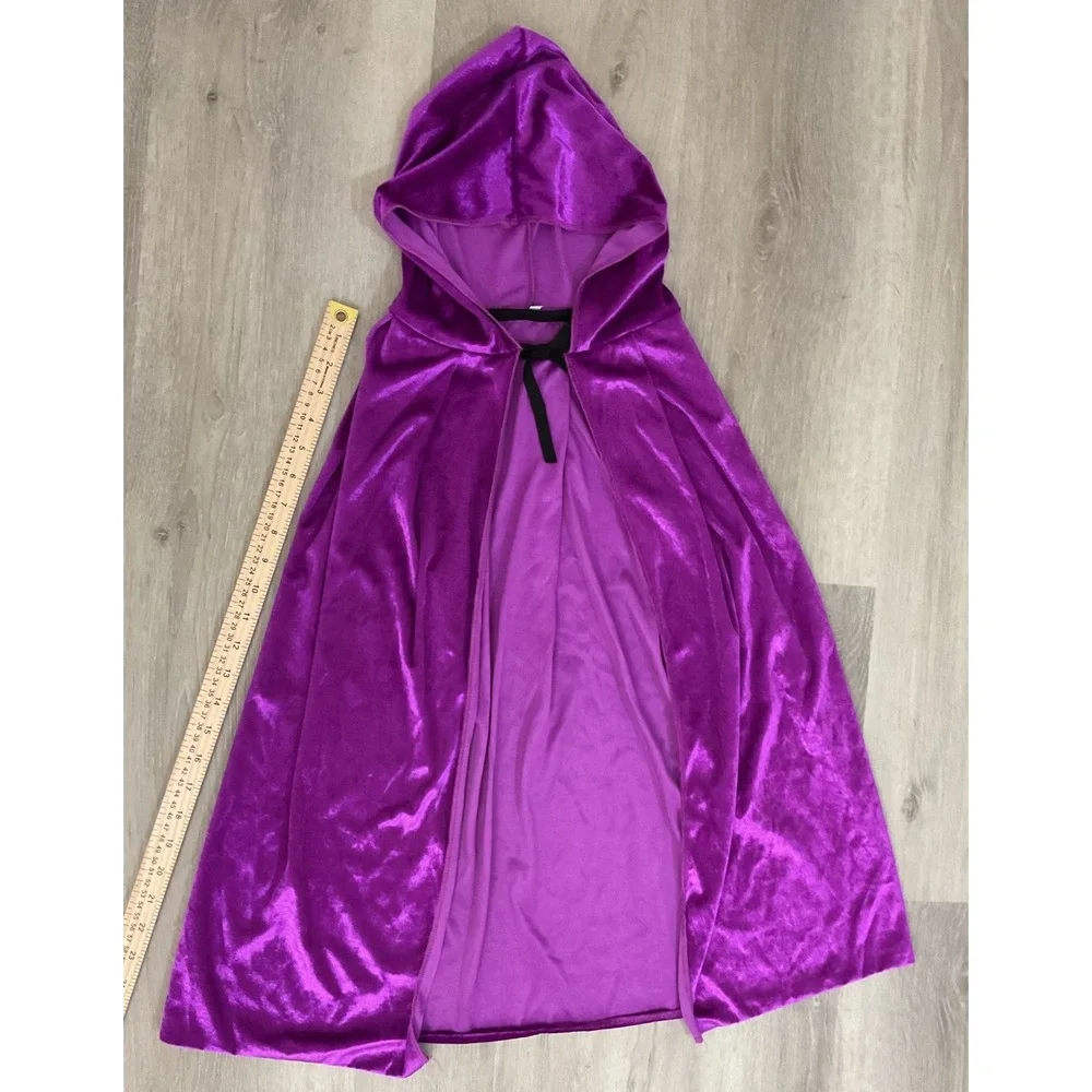Kids Purple Crushed Velvet Hooded Cape Costume Dress Up Cloak 23 Inch